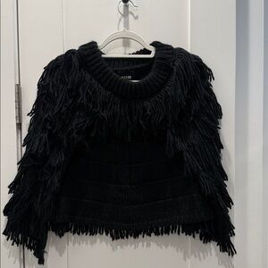 maeve Black Fringe Sweater OS